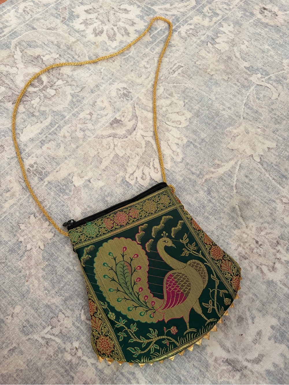Vintage Embroidered Peacock Long Strap Handbag